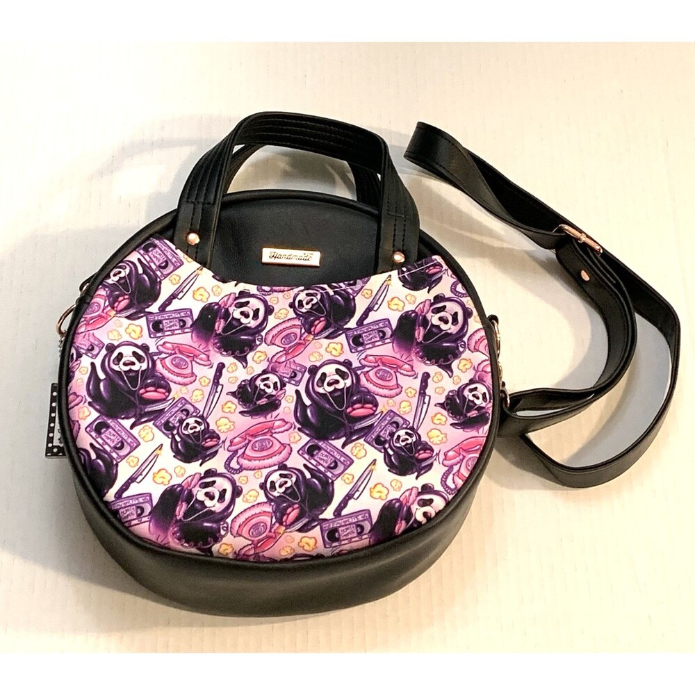 Round Circle Handbag Crossbody Purse Scary Horror Movie Theme Pink Purple Black